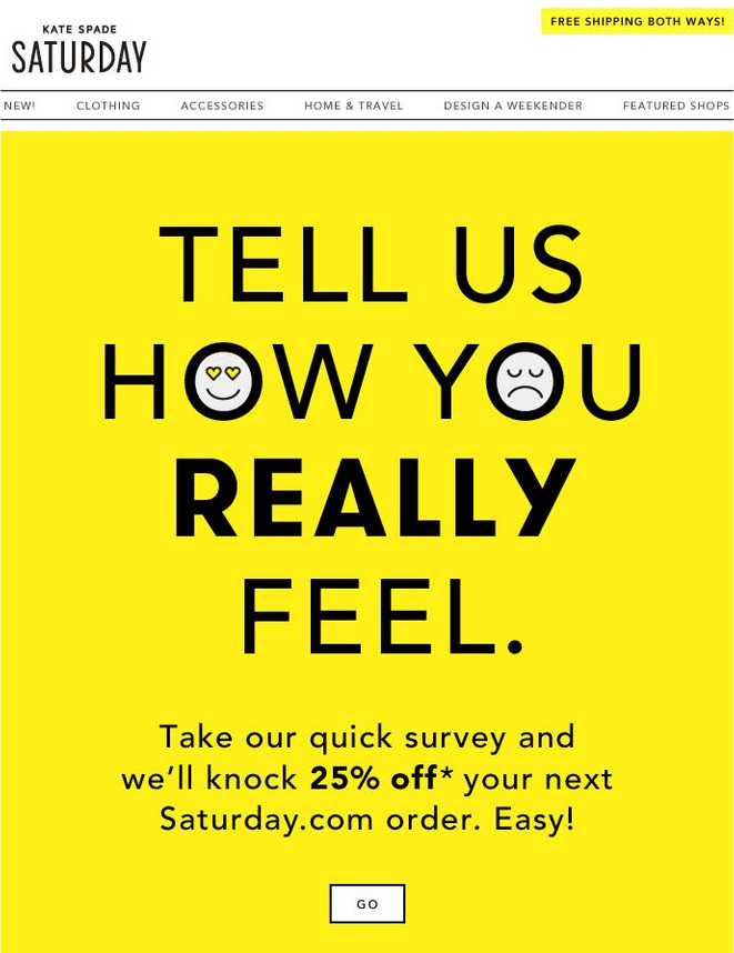 Kate Spade feedback request survey email
